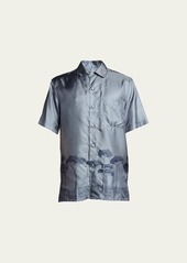 Brioni Men's Roman Tree-Print Silk Camp Shirt