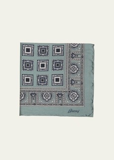 Brioni Men's Silk Medallion-Print Pocket Square