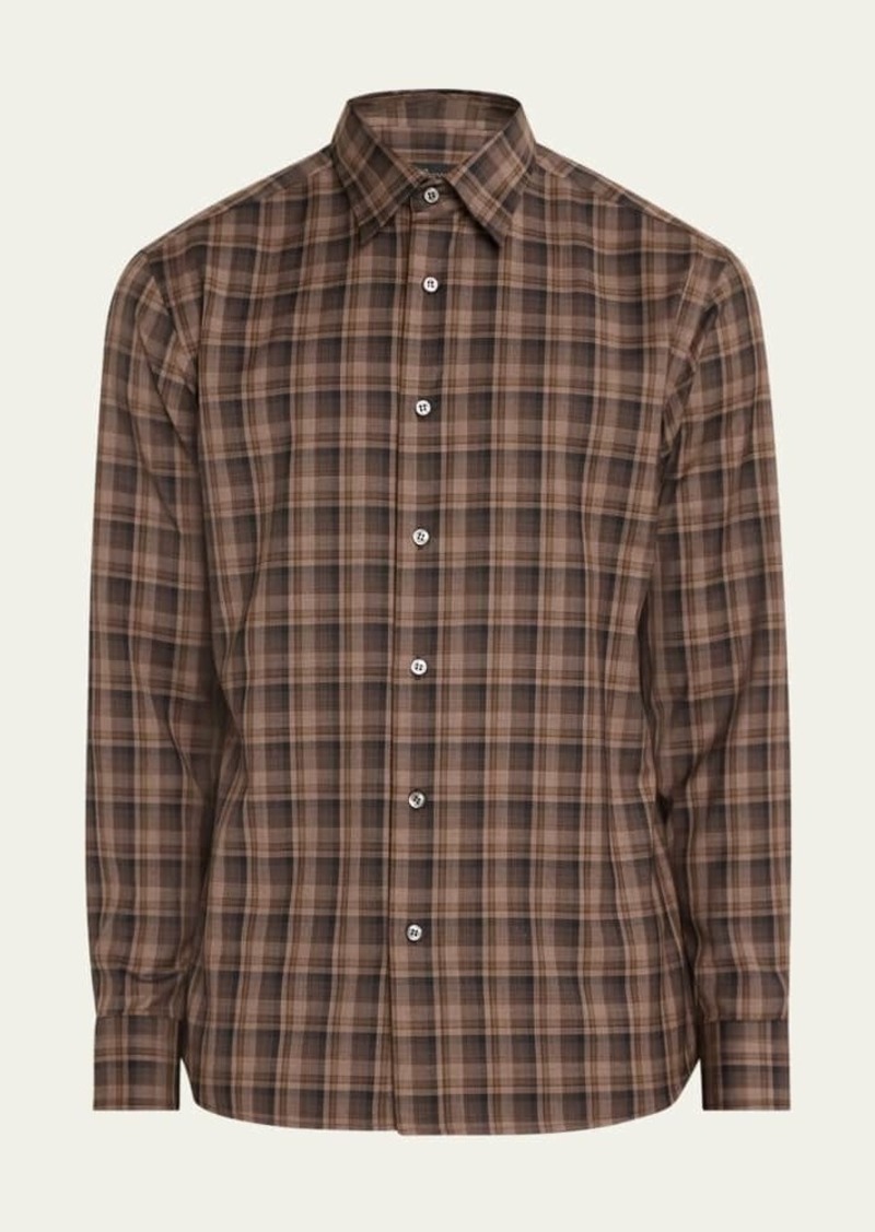 Brioni Men's Wool Check Casual Button-Down Shirt