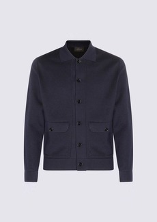 BRIONI NAVY COTTON AND CASHMERE BLEND CASUAL JACKET