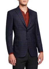 Brioni Men's Bluebrick Check Wool-Silk Sport Jacket