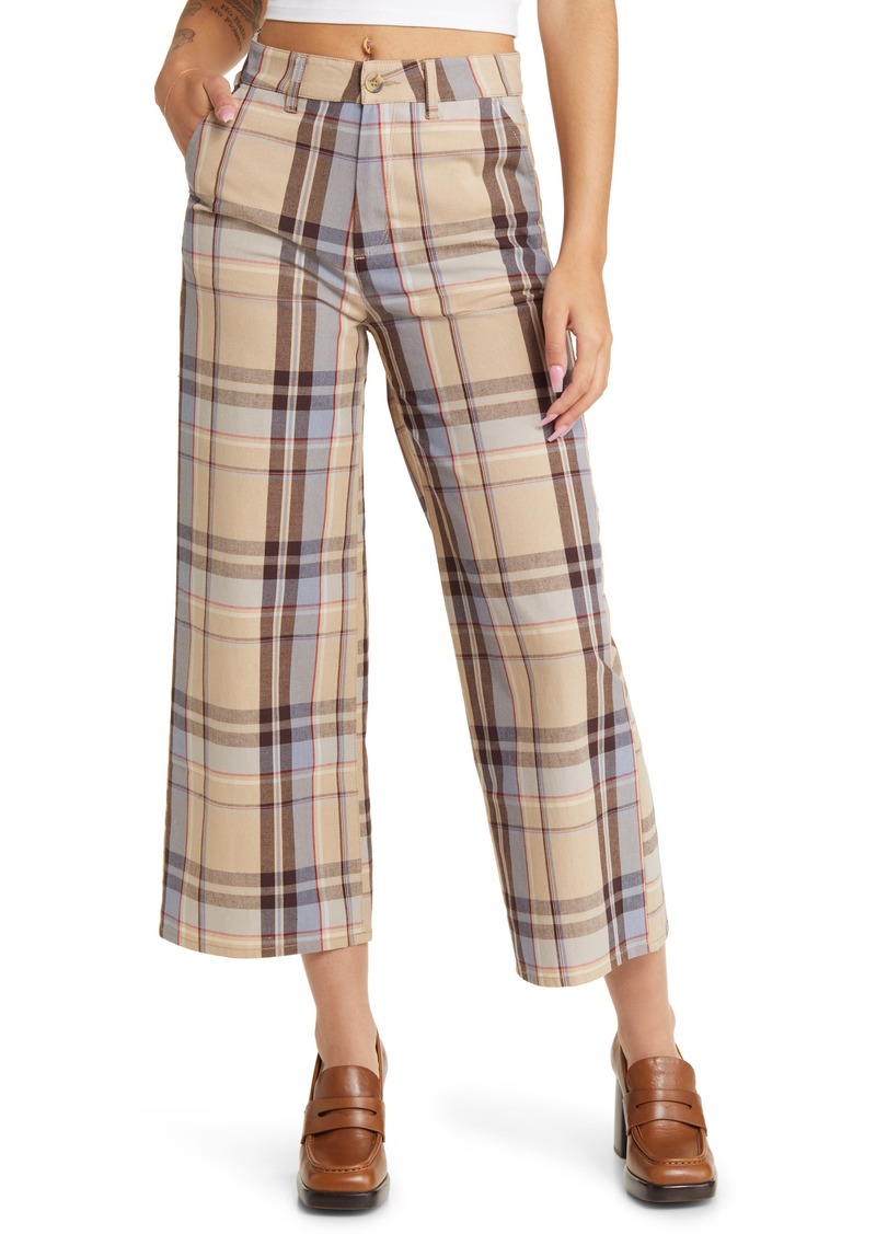 Brixton Victory Plaid High Waist Wide Leg Pants in Sesame at Nordstrom Rack