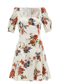 Brock Collection - Temple Square-neck Floral-print Cotton Mini Dress - Womens - Red White