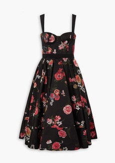 Brock Collection - Tessa pleated floral-jacquard midi dress - Black - US 00
