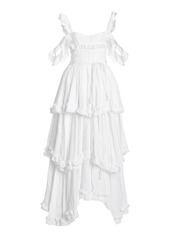 Brock Collection - Women's Samanta Tiered Linen Cold-Shoulder Maxi Dress - White - Moda Operandi