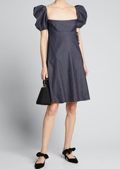 Brock Collection Chambray Babydoll Puff-Sleeve Dress