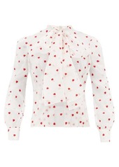 Brock Collection Pussy-bow heart-embroidered silk-blend blouse