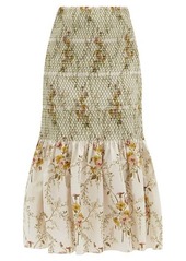 Brock Collection Rafano floral-print smocked cotton-blend skirt