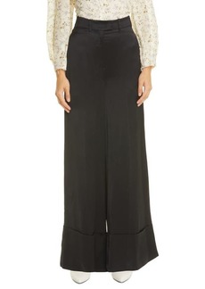 Brock Collection Tea Cuffed Satin Wide Leg Pants in Black at Nordstrom
