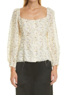Brock Collection Thelma Floral Print Bishop Sleeve Blouse in Natural at Nordstrom