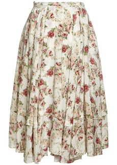 Brock Collection Printed Silk A Line Midi Skirt