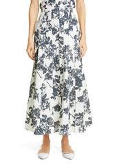 Brock Collection Sonia Floral Pleat Button Front Cotton Skirt