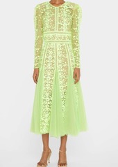 Bronx and Banco Megan Long-Sleeve Lace Overlay Midi Godet Dress