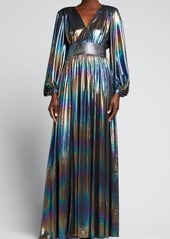 Bronx and Banco Zoe Blouson-Sleeve Iridescent Gown