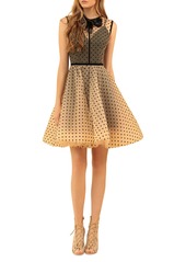 Bronx and Banco Charlotte Dotted Sheer-Bodice Bow-Neck Mini Tulle Dress