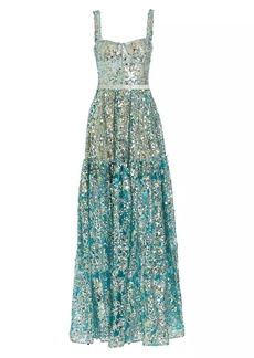 Bronx and Banco Midnight Sequined Tiered A-Line Gown