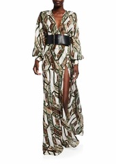 Bronx and Banco Patchwork Thigh-Slit Belted Gown