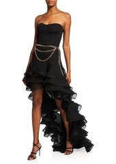 Bronx and Banco Savanna Bustier High-Low Ruffle Gown