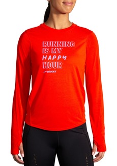 Brooks Women's Distance Graphic Long Sleeve Shirt, XXL, Red