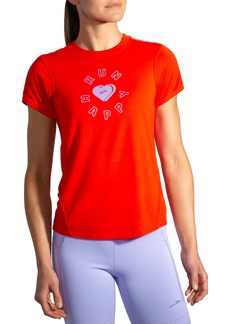 Brooks Women's Distance Graphic Short Sleeve Shirt, XS, Red