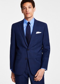 B by Brooks Brothers Men's Classic-Fit Stretch Pinstripe Wool Blend Suit Jackets - Navy Plaid