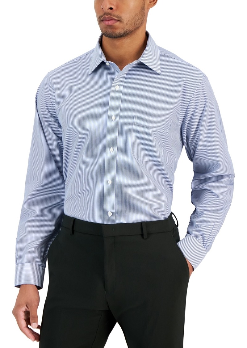 B by Brooks Brothers Men's Regular Fit Non-Iron Bengal Stripe Dress Shirt - Blue