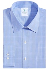 B by Brooks Brothers Men's Regular Fit Non-Iron Glen Plaid Dress Shirt - Blue