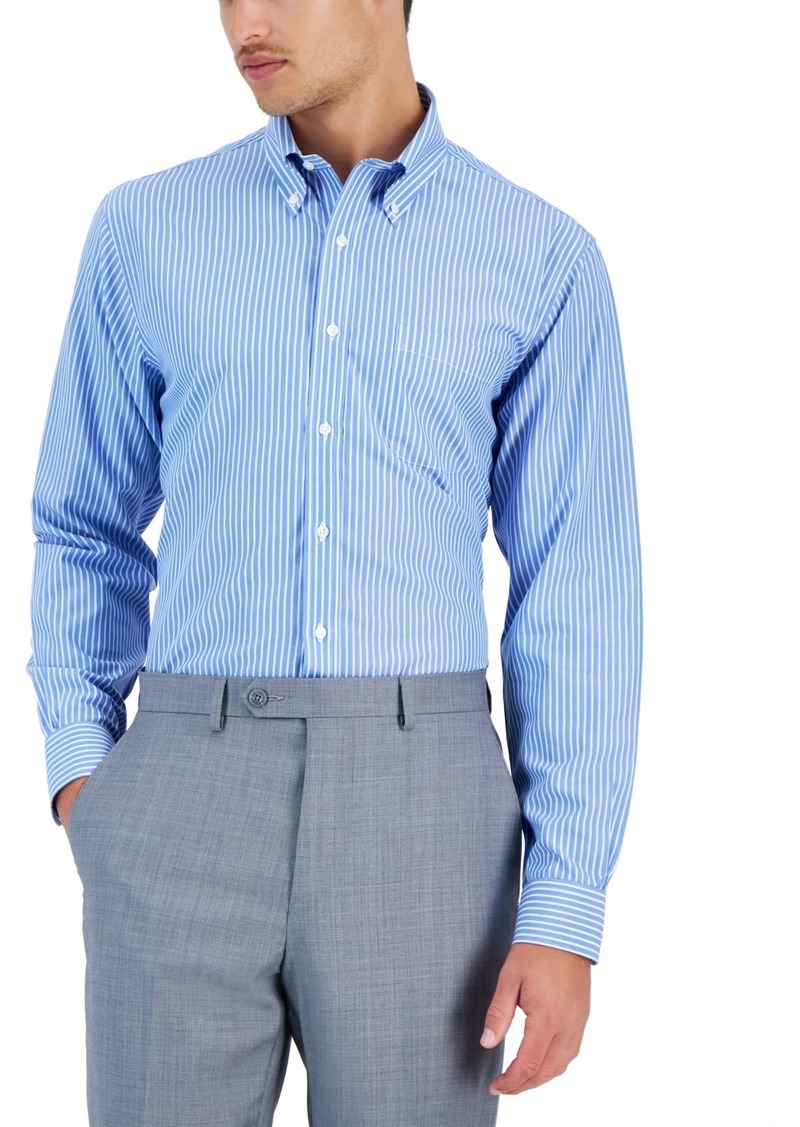 Brooks Brothers Men's Regular Fit Non-Iron Thin Stripe Dress Shirt - Blue