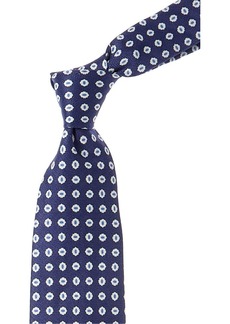 Brooks Brothers Dark Blue Tossed Flowers Linen & Silk-Blend Tie