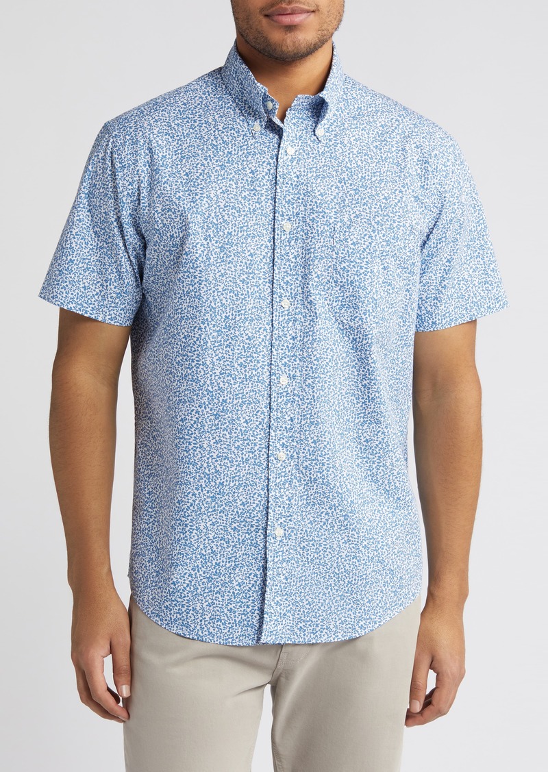 Brooks Brothers Floral Short Sleeve Button-Up Shirt in Blue Mini Floral at Nordstrom Rack