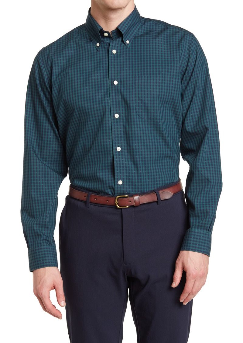 Brooks Brothers Gingham Dobby Long Sleeve Sport Fit Shirt in Dk Grn at Nordstrom Rack