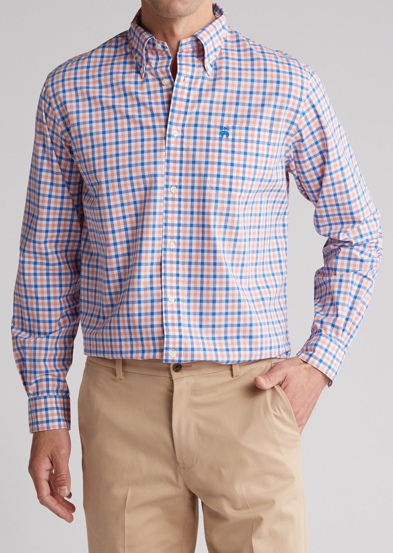 Brooks Brothers Gingham Sport Fit Button-Down Dress Shirt in Orange Blue at Nordstrom Rack