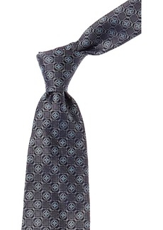 Brooks Brothers Grey Flower Grid Silk Tie