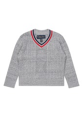Brooks Brothers Kids' Cable Cotton V-Neck Sweater in Medium Heather Grey at Nordstrom Rack