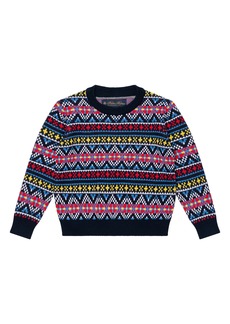 Brooks Brothers Kids' Fair Isle Jacquard Cotton Crewneck Sweater in Navy at Nordstrom Rack