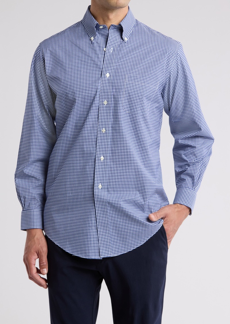 Brooks Brothers Madison Gingham Non-Iron Stretch Dress Shirt in Navy at Nordstrom Rack