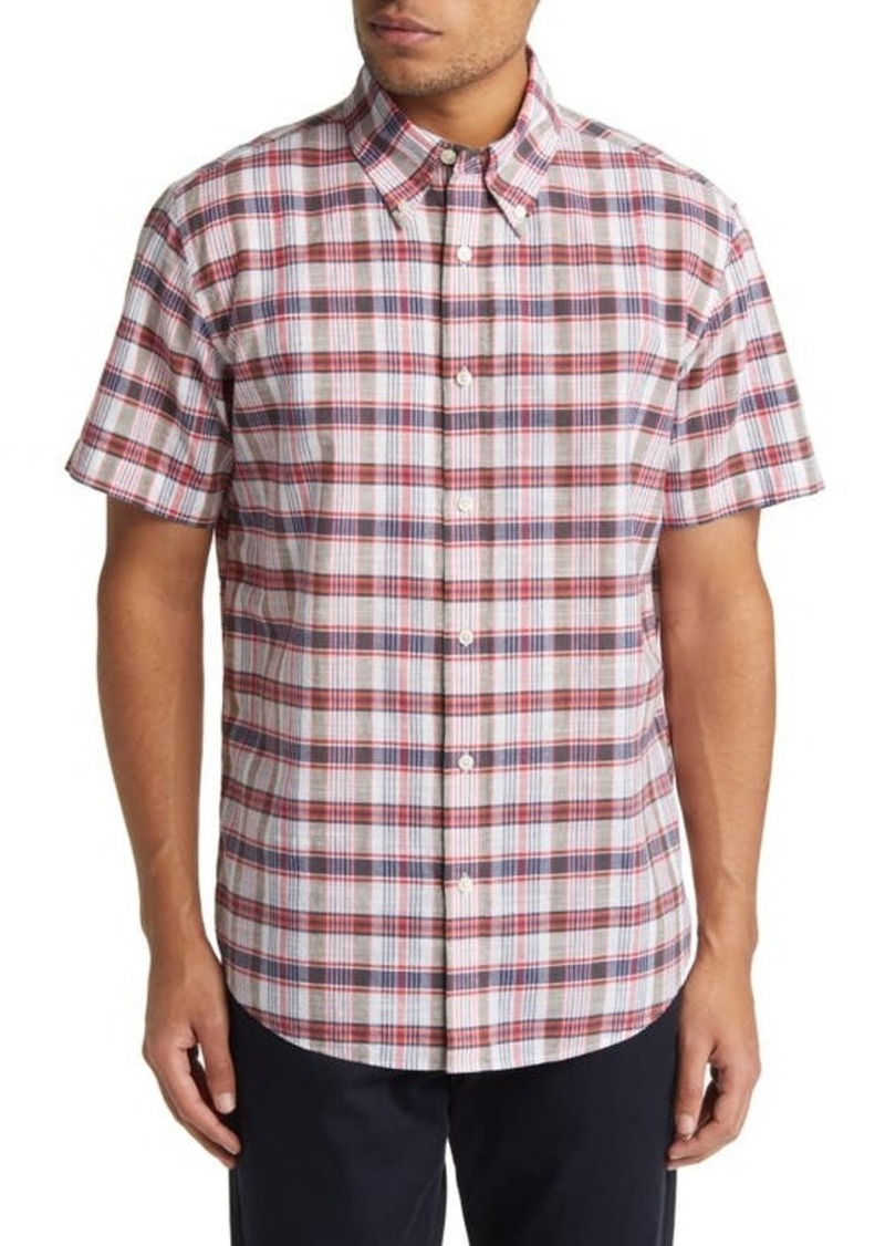 Brooks Brothers Madras Short Sleeve Plaid Button-Down Shirt