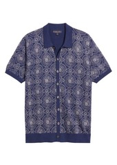 Brooks Brothers Medallion Print Short Sleeve Cotton Cardigan