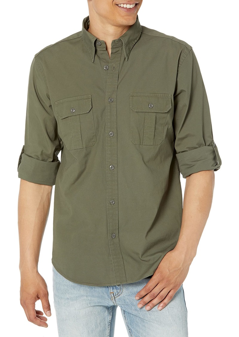 Brooks Brothers Men's Cotton Stretch Canvas Long Sleeve Button Down Safari Shirt