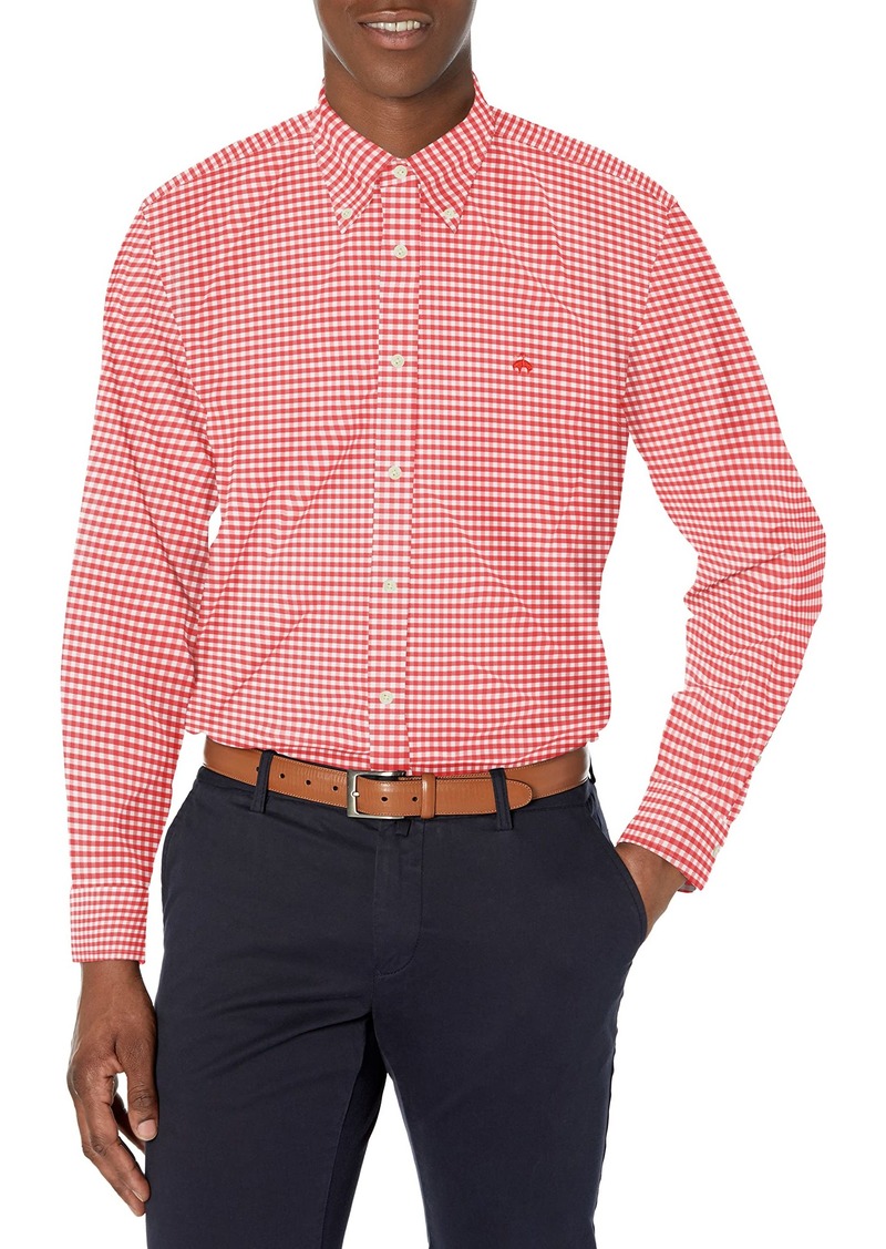 Brooks Brothers Men's Non-Iron Long Sleeve Button Down Stretch Oxford Sport Shirt Check