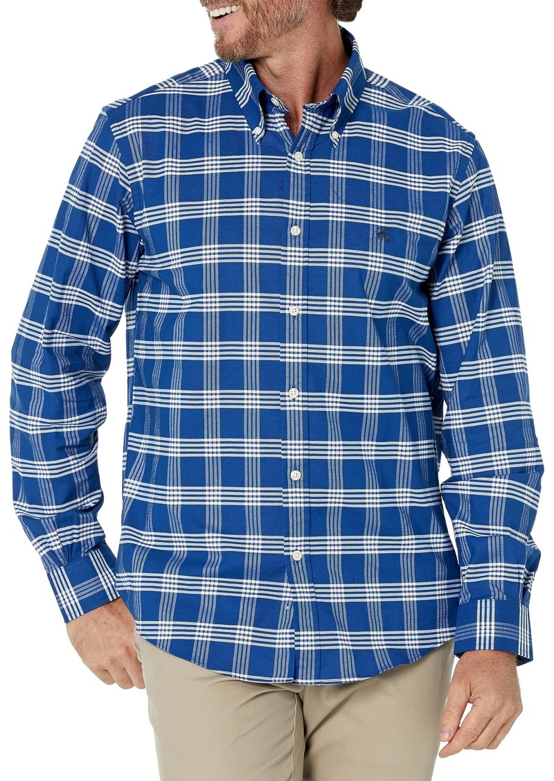 Brooks Brothers Men's Non-Iron Stretch Oxford Sport Shirt Long Sleeve Check