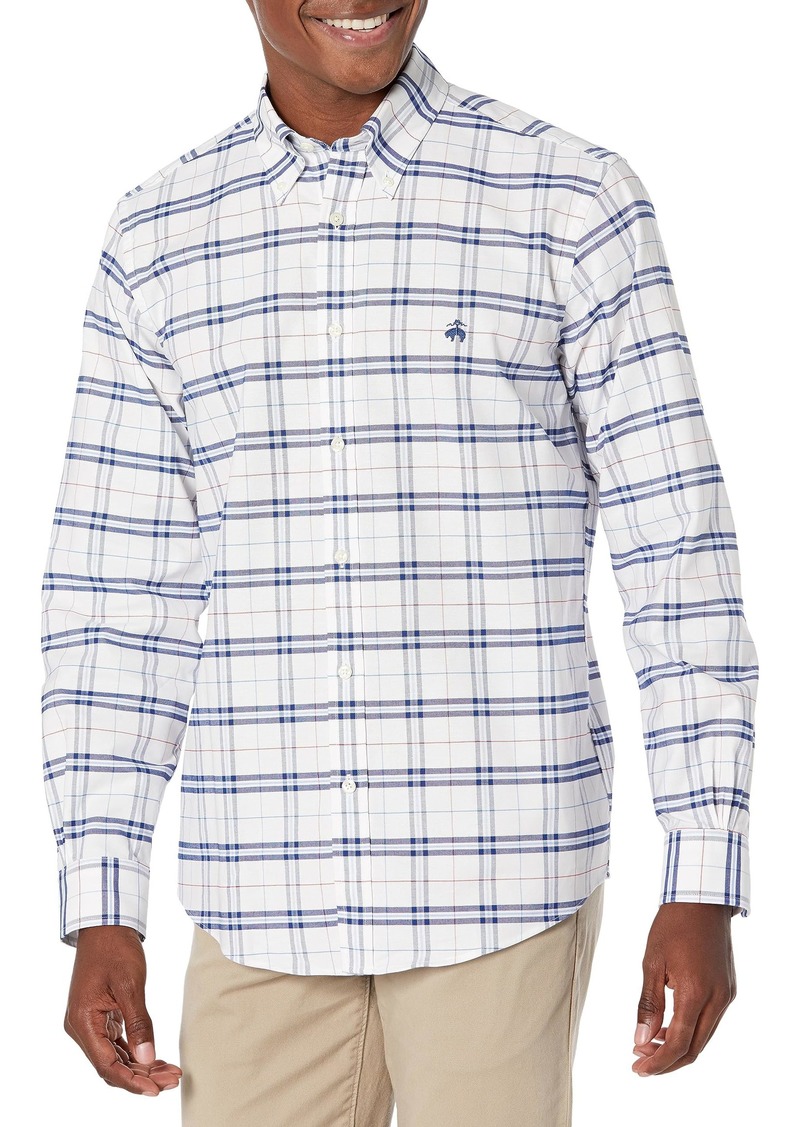 Brooks Brothers Men's Non-Iron Stretch Oxford Sport Shirt Long Sleeve Check