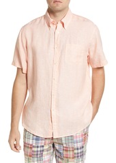 Brooks Brothers Men's Regent Fit Short Sleeve Linen Button-Down Shirt in Peach at Nordstrom Rack