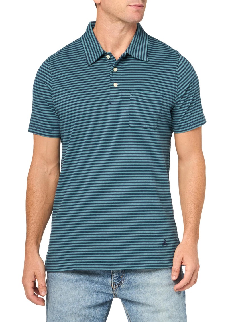 Brooks Brothers Men's Regular Fit Cotton Jersey Feeder Stripe Short Sleeve Polo