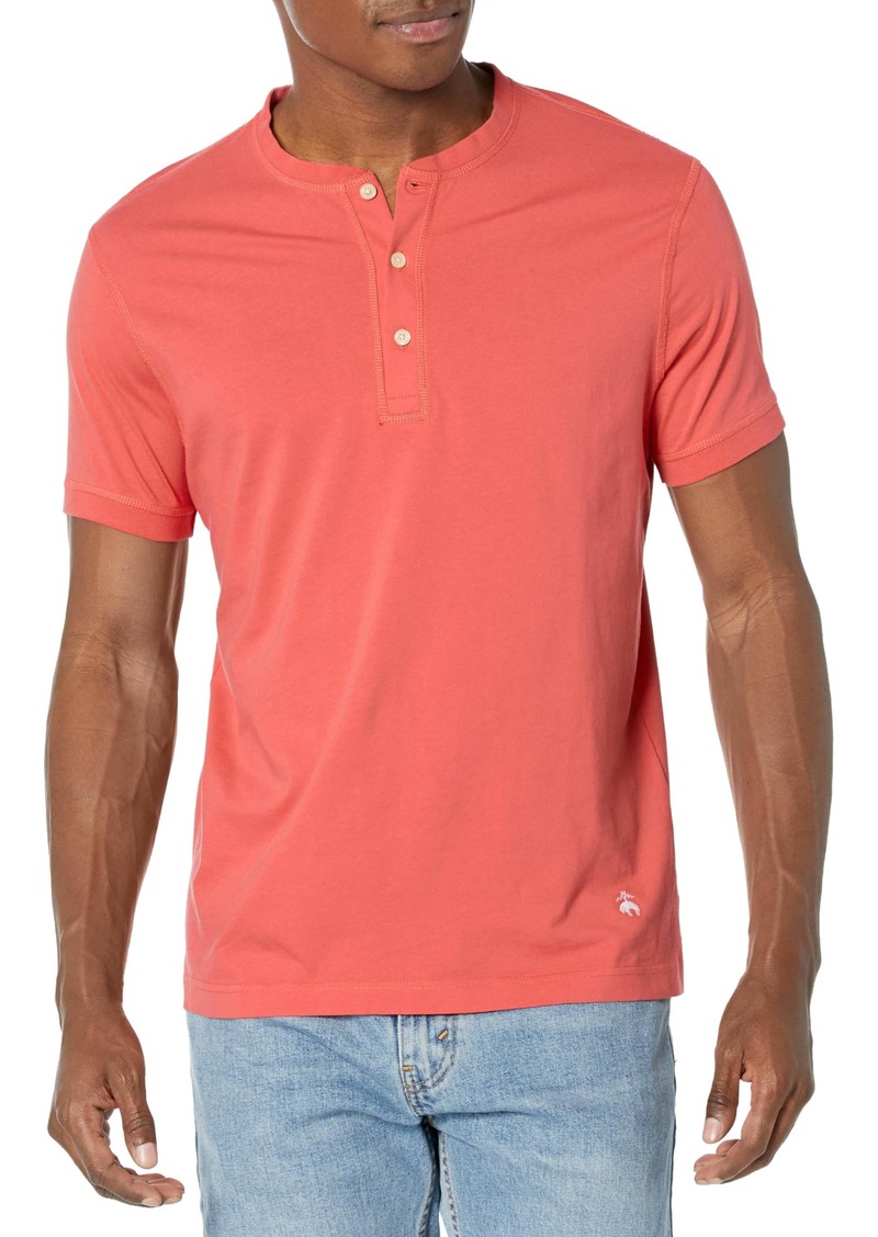 Brooks Brothers Men's Short Sleeve Cotton Jersey Henley Collar Logo T-Shirt Orange Medium