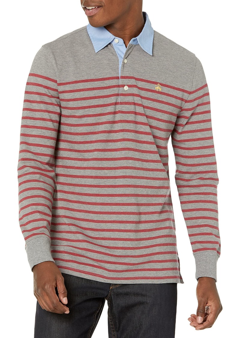 Brooks Brothers Men's Long Sleeve Cotton Pique Polo Shirt Mariner Stripe