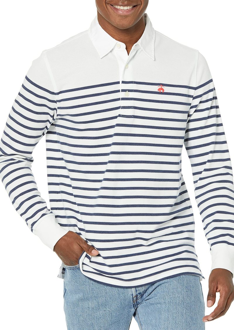 Brooks Brothers Men's Long Sleeve Cotton Pique Polo Shirt Mariner Stripe