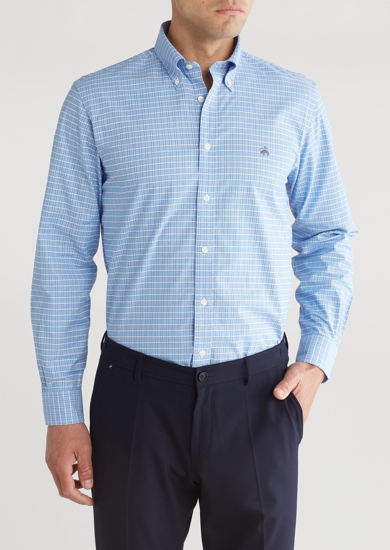 Brooks Brothers Non-Iron Regular Fit Button-Down Oxford Shirt in Vista Framed Windowpane at Nordstrom Rack