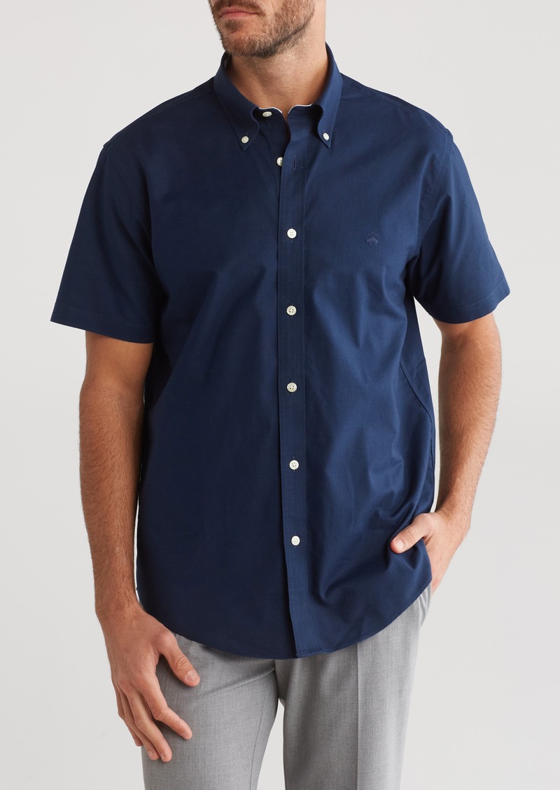 Brooks Brothers Oxford Short Sleeve Regular Fit Button-Down Shirt in Navy Blazer at Nordstrom Rack