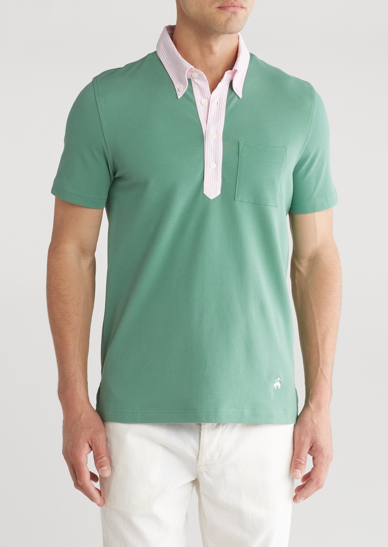Brooks Brothers Oxford Stripe Supima® Cotton Polo in Frosty Spruce at Nordstrom Rack
